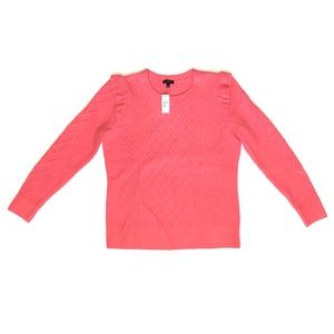 Talbots NEW Cableknit Coral Pink Sweater Ruffle Shoulder MP Petite Medium PM